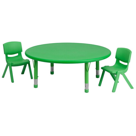 45'' Round Green Plastic Height Adjustable Activity Table Set With 2 Chairs