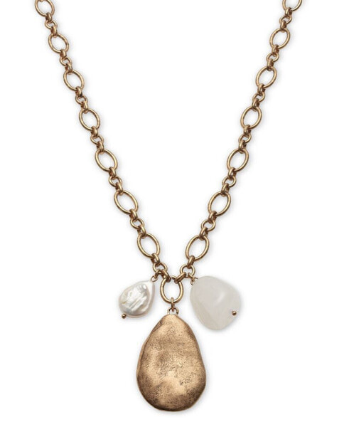 Hammered Teardrop & Freshwater Pearl Pendant Necklace, 38" + 3" extender, Created for Macy's