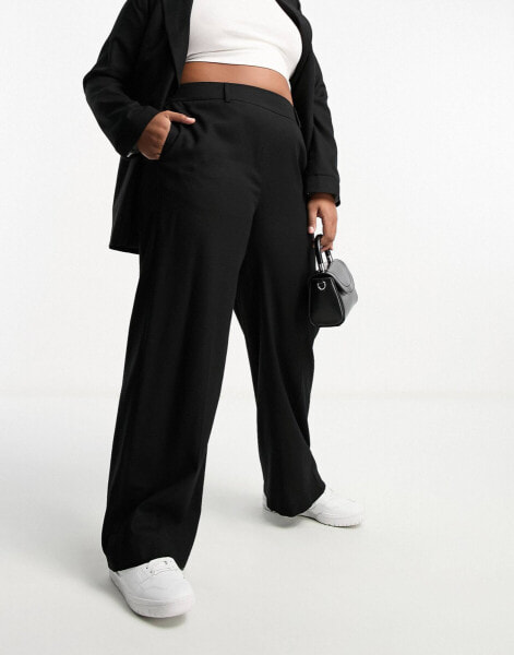 Yours wide leg linen look trousers in black