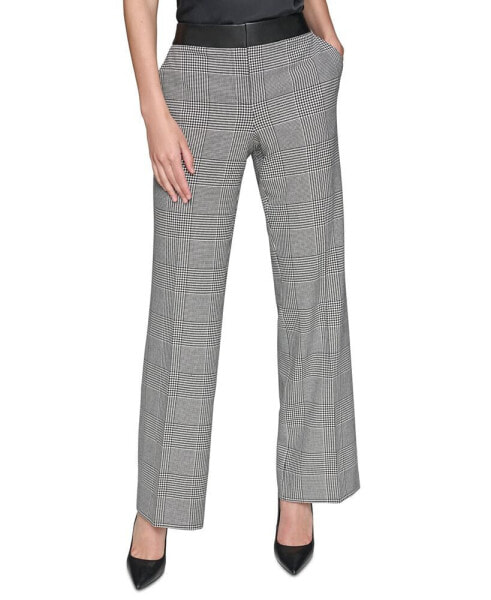 Women's Plaid Faux-Leather-Waist Pants