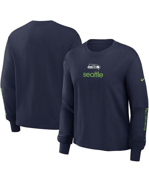 Women's College Navy Seattle Seahawks Boxy Long Sleeve T-Shirt