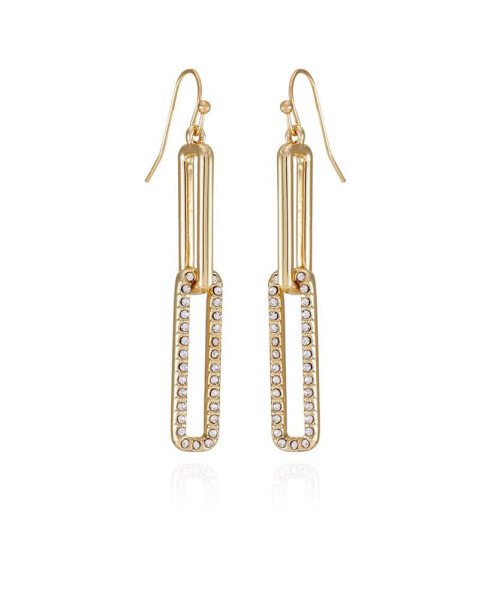 Gold-Tone Glass Stone Linear Link Drop Earrings