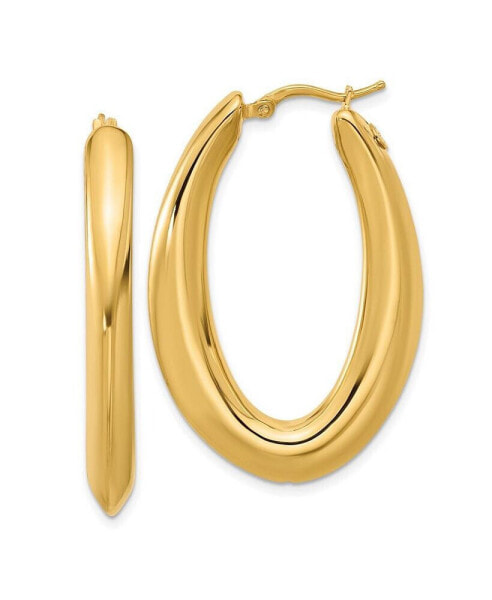 18k Yellow Gold Polished Graduated Knife Edge Oval Hoop Earrings