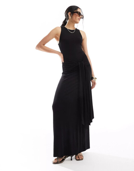 ASOS DESIGN maxi dress with drape tie front in black