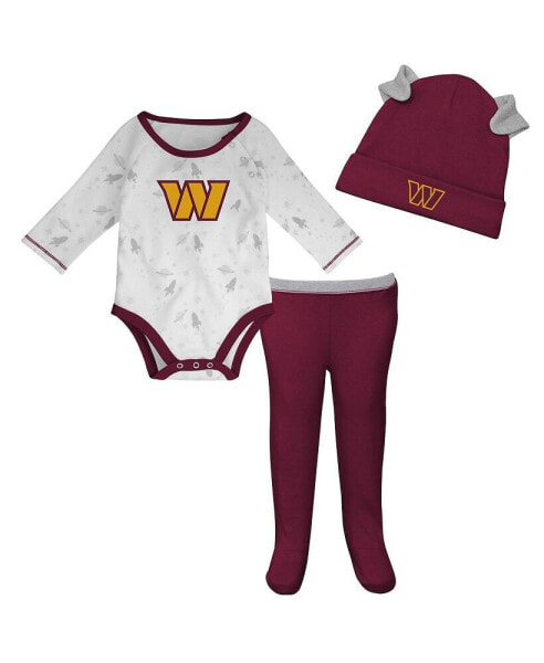 Newborn and Infant Boys and Girls White, Burgundy Washington Commanders Dream Team Onesie Pants and Hat Set