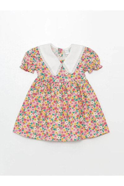 LCW baby Bebe Yaka Kısa Kollu Çiçekli Kız Bebek Elbise