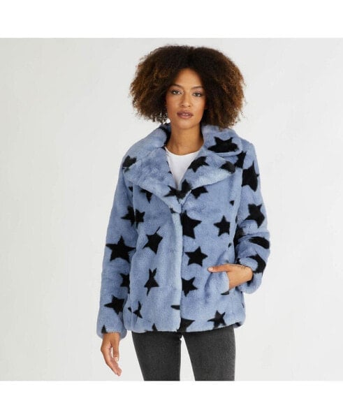 Women's Short Pile Faux Fur Star Print Jacket