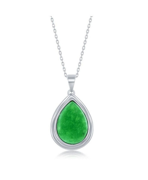 Sterling Silver, 10x14mm Pear-Shaped Jade Necklace