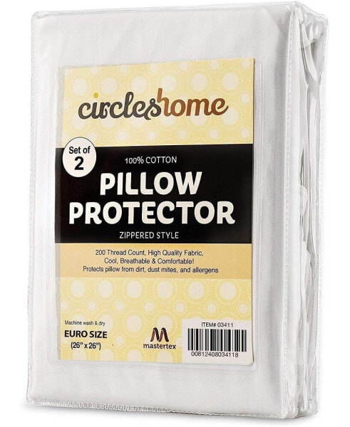 Circles Home European Size 100% Cotton Breathable Pillow Protector with Zipper – White (2 Pack)