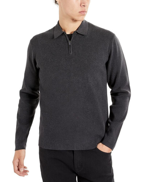 Men's Slim-Fit Zip-Placket Long Sleeve Polo Sweater