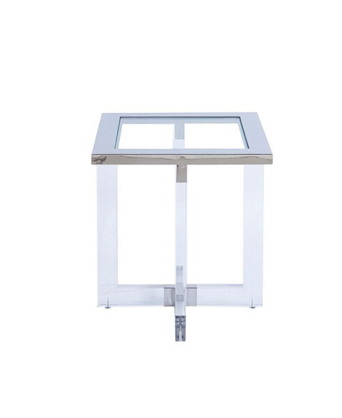 Silver Stainless Steel With Acrylic Frame Clear Glass Top End Table