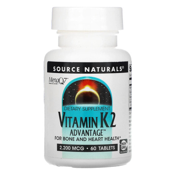 Витамин K2, 2 200 мкг, 60 таблеток Source Naturals