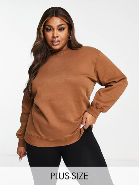 Threadbare Plus Dixie oversized sweater in chocolate brown