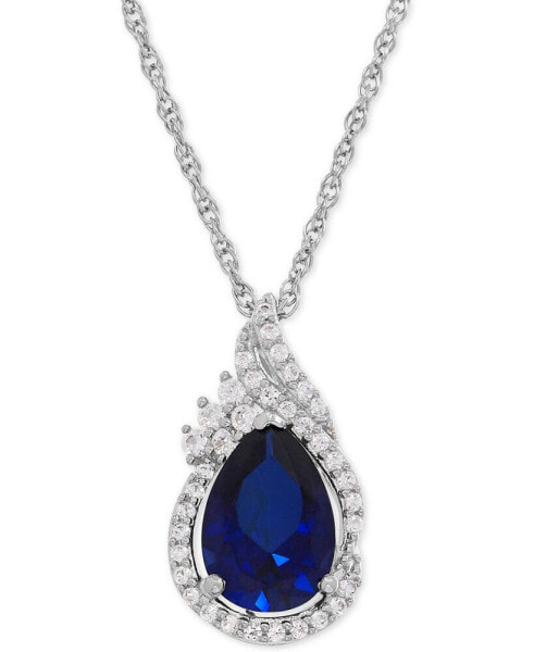 Macy's lab-Grown Sapphire (2-3/8 ct. t.w.) and White Sapphire (1/4 ct. t.w.) Teardrop Pendant Necklace in Sterling Silver