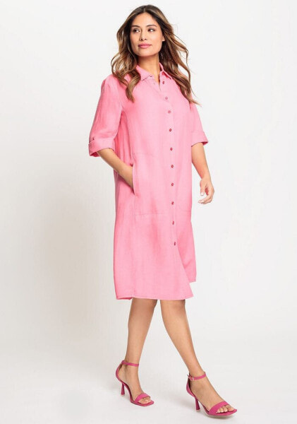 Women's 3/4 Sleeve Linen Blend Shirt Dress