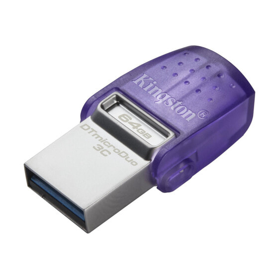 Kingston DataTraveler microDuo 3C - 64 GB - USB Type-A / USB Type-C - 3.2 Gen 1 (3.1 Gen 1) - 200 MB/s - Other - Purple - Stainless steel