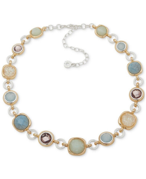 Two-Tone Crystal Open Circle Collar Necklace, 16"+ 3" extender