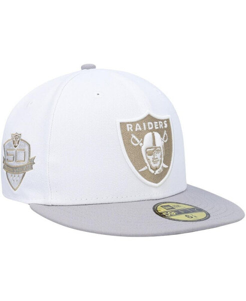 Men's White, Gray Las Vegas Raiders 50th Anniversary Gold Undervisor 59FIFTY Fitted Hat