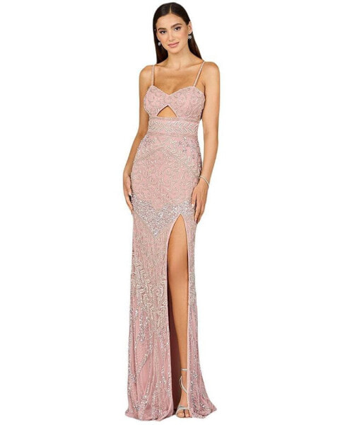 Women's Embellished Gown with Slit And Low Back