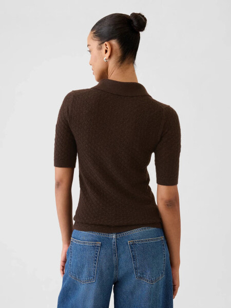 Pointelle Polo Sweater