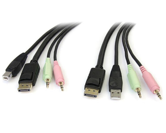 StarTech.com 6ft 4-in-1 USB DisplayPort KVM Switch Cable w/ Audio & Microphone - 1.829 m - USB - USB - DisplayPort - Black - DisplayPort - USB A - 2 x 3.5mm