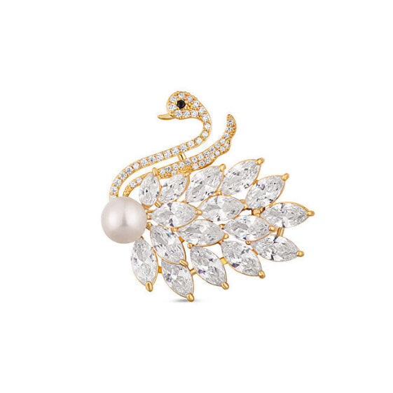 Charming gilded brooch 2in1 in the shape of a swan JL0732