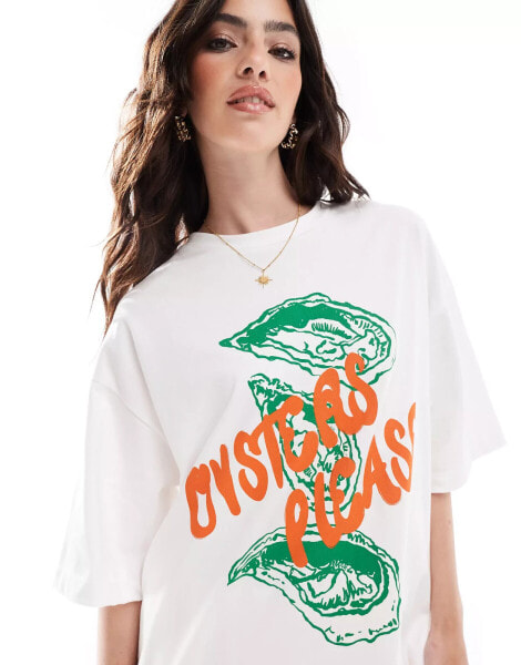 ASOS DESIGN oversized t-shirt with oysters graphic in white