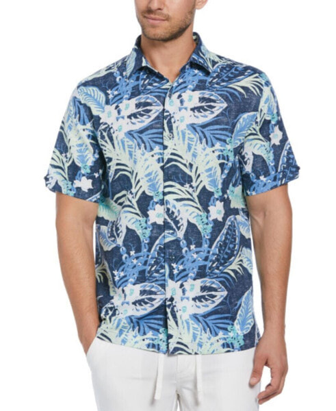 Рубашка мужская Cubavera с коротким рукавом с тропическим принтом и льняной смесью.