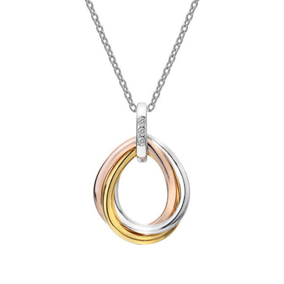 Tricolor necklace with diamonds Trio Teardrop RG DP780 (chain, pendant)