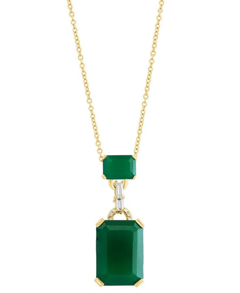 EFFY Collection eFFY® Green Onyx & Diamond (1/10 ct. t.w.) Two Stone 18" Pendant Necklace in 14k Gold