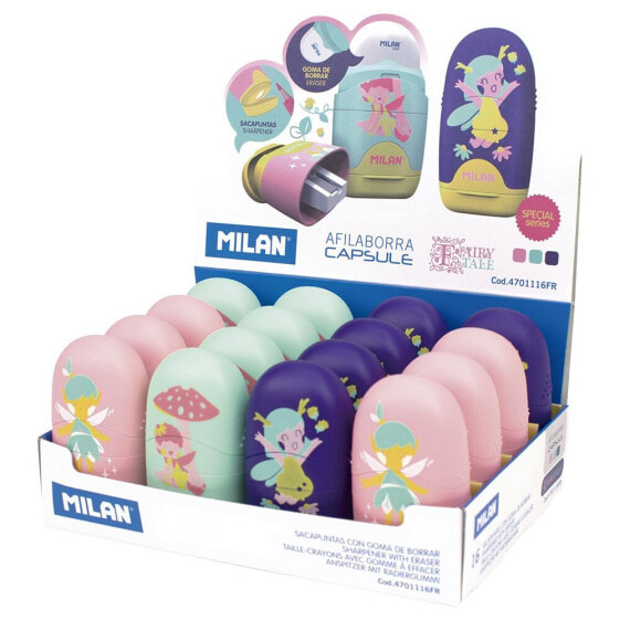 MILAN Display Box 16 Eraser With Pencil Sharpener Capsule Fairy Tale Special Series
