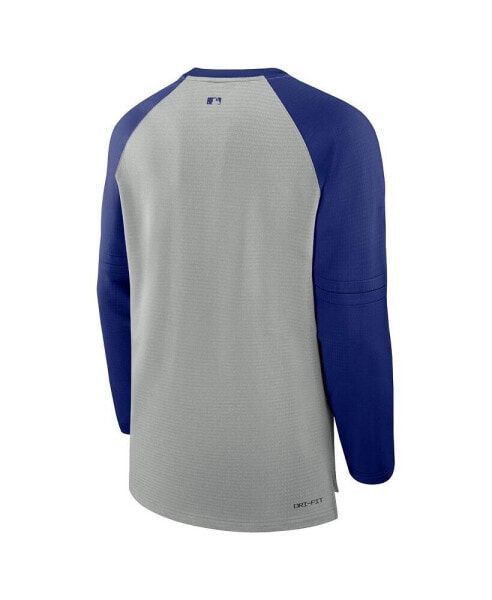 Men's Heather Gray/Royal Texas Rangers Authentic Collection Game Time Raglan Performance Long Sleeve T-Shirt