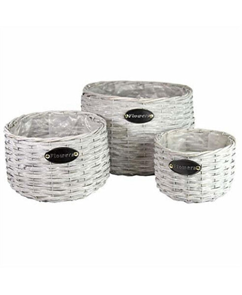 GSALX16L05E Wood Weaved Baskets, 3 sizes, Light Grey