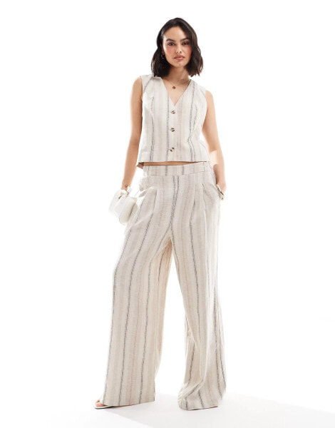 ASOS DESIGN wide leg trouser with linen in deckchair stripe co-ord