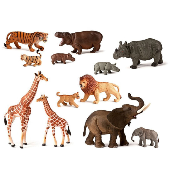 MINILAND Figures Of Wild Animals + Babies 12 Units