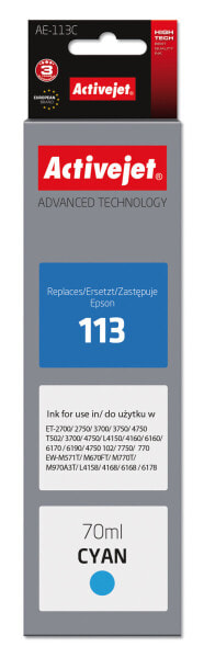 Activejet AE-113C ink (replacement for Epson 113 C13T06B240; Supreme; 70 ml; cyan) - Standard Yield - Dye-based ink - 70 ml - 1 pc(s) - Single pack