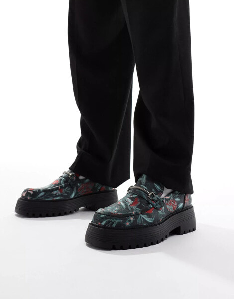 ASOS DESIGN chunky loafers in all over floral jacquard