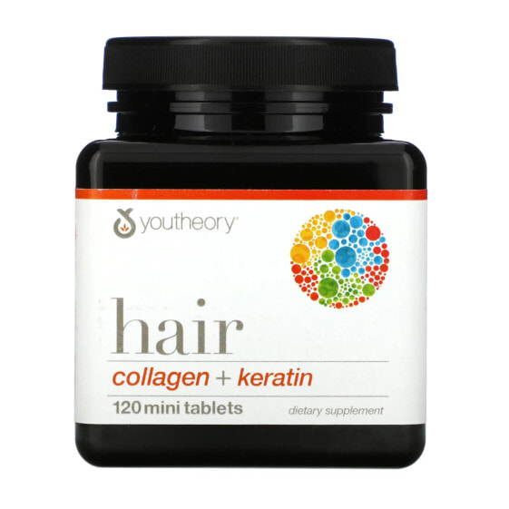 Витамины для здоровья кожи Youtheory Hair, Collagen + Keratin, 120 мини-таблеток