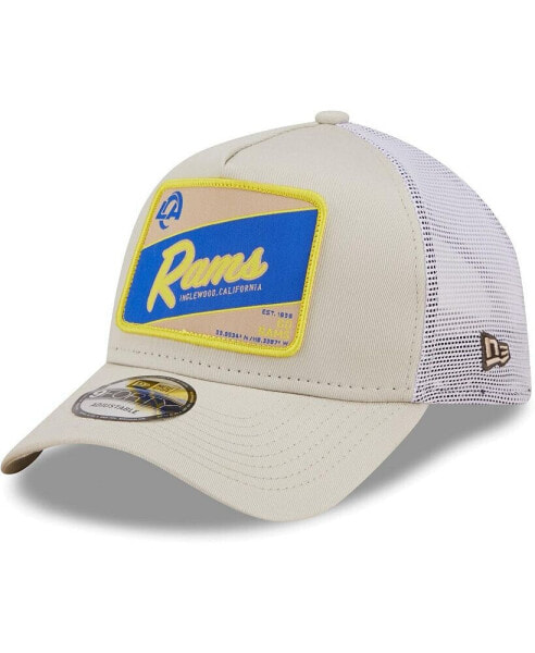 Men's Khaki, White Distressed Los Angeles Rams Happy Camper A-Frame Trucker 9FORTY Snapback Hat