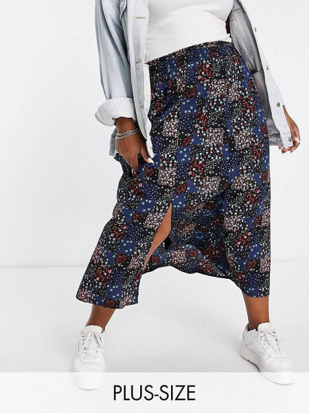 Simply Be side split midi skirt in black mixed floral