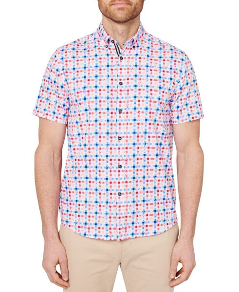 Рубашка мужская слим фит Society of Threads с принтом "Цветочная клетка"
