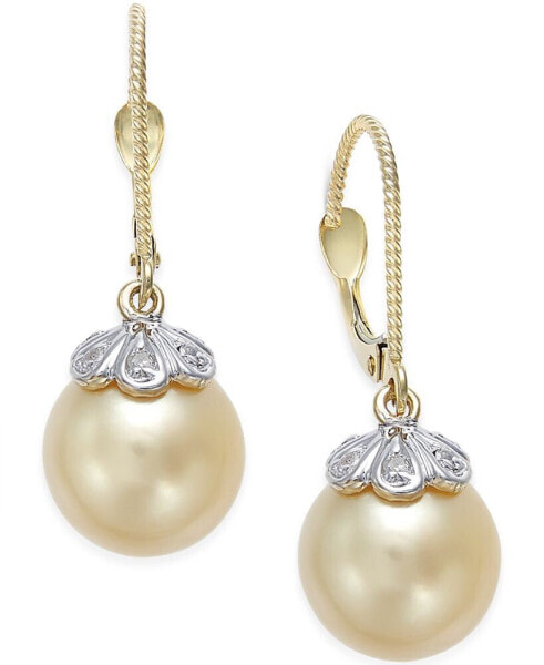 Серьги Macy's Golden South Sea Pearl&Diamond 14k Gold