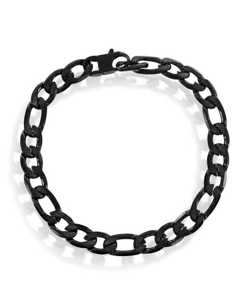 Stainless Steel 8mm Textured Figaro Chain Bracelet