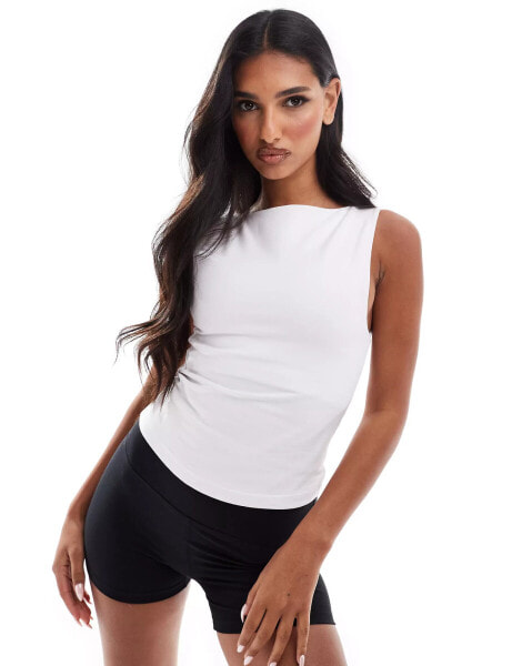 ASOS 4505 Icon soft touch boat neck tank with inner bra in white