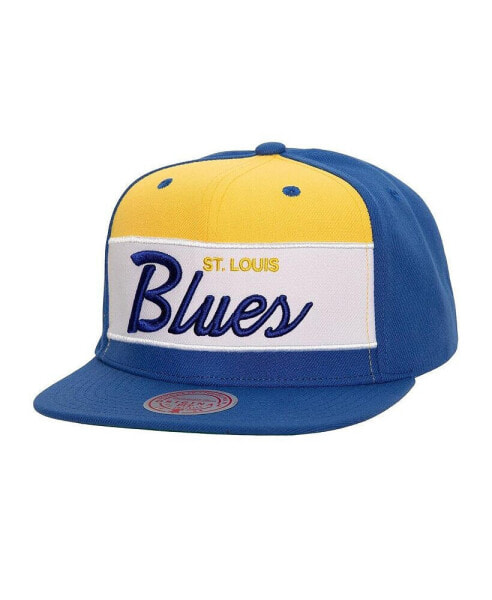 Men's Blue Distressed St. Louis Blues Retro Script Colorblock Snapback Hat