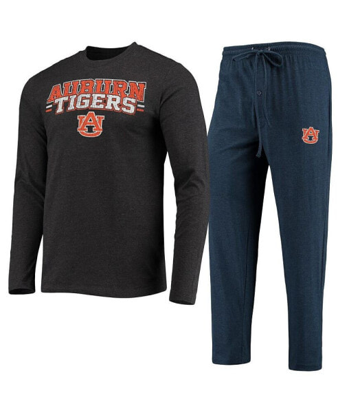 Men's Navy, Heathered Charcoal Auburn Tigers Meter Long Sleeve T-shirt and Pants Sleep Set