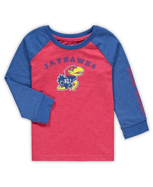 Toddler Boys and Girls Heathered Red Kansas Jayhawks Long Sleeve Raglan T-shirt