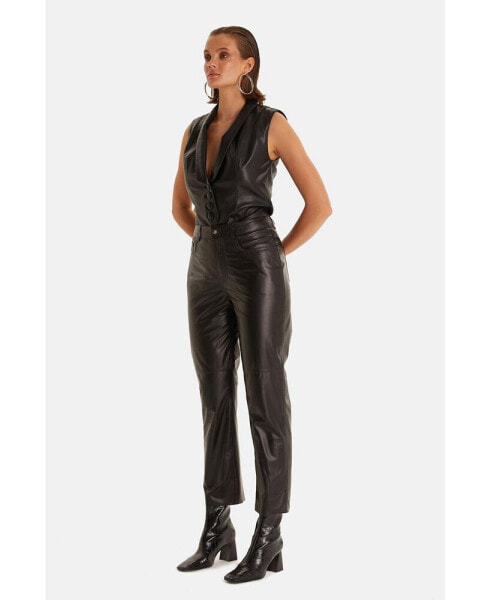 Women's Leather Fashion Pants, Black