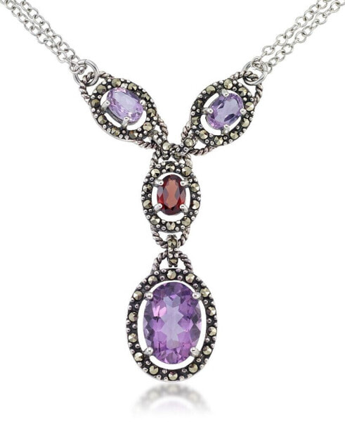 Macy's amethyst (5-1/2 ct. t.w.) & Garnet (1 ct. t.w.) Marcasite Lariat 16"+2" Extender Necklace in Sterling Silver
