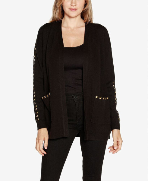 Black Label Women's Embellished Open-Front Cardigan ZIP UP Sweater